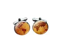 1 Pair Of Round World Map Gem Cufflinks Men'S French Shirt Suit Cufflinks
