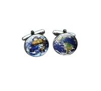 1 Pair Of Round World Map Gem Cufflinks Men'S French Shirt Suit Cufflinks