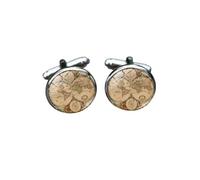 1 Pair Of Round World Map Gem Cufflinks Men'S French Shirt Suit Cufflinks