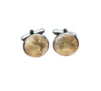 1 Pair Of Round World Map Gem Cufflinks Men'S French Shirt Suit Cufflinks