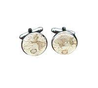 1 Pair Of Round World Map Gem Cufflinks Men'S French Shirt Suit Cufflinks