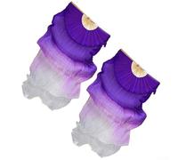 1 Pair of Silk Fans 180cm Belly Dance Fans for Stage Performance, Soft and Lightweight for Easy Movement (White Red Purple)