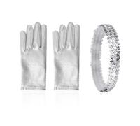 1 Pair Of Silver Sequined Gloves And 1 Headband Of The Same Style, Disco Stage Dress, Retro Shining Shape, Suitable For Parties, Performances, Music Festivals And Theme Parties.