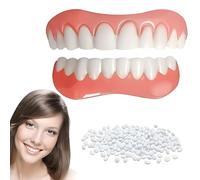 1 Pair of Snap-On Dentures Set, Comfortable Silicone False Teeth for Upper & Lower Jaw, Instant Smile Enhancer for Men Women with Bad Teeth, Temporary Veneer False Teeth for Interviews Dates Parties