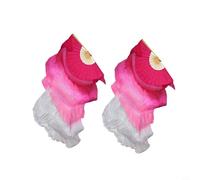 1 Pair of Stage Dance Fans for Belly Dance with Real Silk Material, Long and Soft Fans Designed for Ballet and Folk Art Performance Use (Rose red+pink+white)