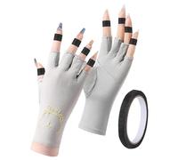 1 pair of UV gloves, thin anti-UV protective gloves with crepe tape, fingerless gloves for protecting the skin during the gel manicure with nail lamp, gray