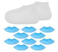 1 pair of waterproof shoe covers, and 10 blue shoe covers, silicone shoe covers for men and women, non-slip waterproof shoe covers with soles, foldable, suitable for rain and snow weather travel