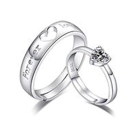 1 pair of women's and men's partnership rings, engagement rings, sterling silver, heart, eternal glitter, cubic zirconia, memoir rings, wedding rings, opening band, adjustable hypoallergenic