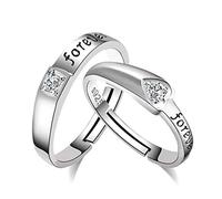 1 pair of women's and men's partnership rings, engagement rings, sterling silver, heart, eternal love, glitter, cubic zirconia, memoir rings, wedding rings, opening band, adjustable hypoallergenic