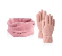 1 Pair Of Woven Gloves, 1 Plush Scarf, Winter Thermal Kit, Outdoor Cold-Proof Suit, Pink Decoration On Clothing