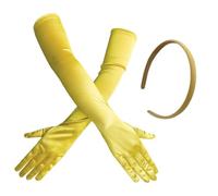 1 Pair Of Yellow Long Gloves, 1 Headband, Simple Solid Color, Performance Dance Accessories, Women'S Fashion Gloves, Party Clothing Decoration.