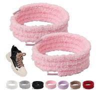 1 Pair Puffy Round Shoe Laces, Soft Fuzzy Fluffy Shoelaces for Sneakers, Cute Plush Shoe Strings for Boots Casual Shoes (Pink,140cm/55.11in)