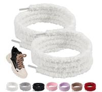 1 Pair Puffy Round Shoe Laces, Soft Fuzzy Fluffy Shoelaces for Sneakers, Cute Plush Shoe Strings for Boots Casual Shoes (White,100cm/39.37in)