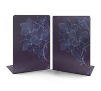 1 Pair Purple Lily Metal Bookends for Shelves,Non-Slip Flower Iron Book End Heavy L-Shaped Decorative Book Holder Stopper Desk Organizers Book Dividers for Bookshelf Home School Office Library