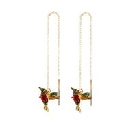 1 Pair red Women's Earrings Fashionable Wing Spreading Hummingbird Long Pendant Earchain Lady Jewelry Fashionable Wing Spread Clever treatment