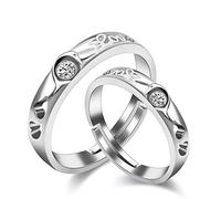 1 Pair Resize Engagement Rings Set for Him and Her Silver Color Love Heart Puzzle Matching Wedding Band Anniversary Bridal Ring for Boyfriend Girlfriend LB021(Style 5)