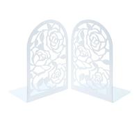 1 Pair Rose Metal Bookends,Modern Creative Rose Pattern Hollowed Nonskid Iron Book End Decorative Bookends Desk Organizer Book Shelf Holder for Kid Girl Library Home School Office Decoration (White)