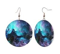 1 Pair Round Leather Earring for Women 3D Graphics Universe Space Print Leather Earring Hooks Suitable for Party Daily Wear