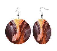 1 Pair Round Leather Earring for Women Antelope Canyon Print Leather Earring Hooks Suitable for Party Daily Wear