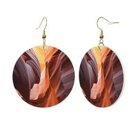 1 Pair Round Leather Earring for Women Antelope Canyon Print Leather Earring Hooks Suitable for Party Daily Wear