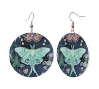 1 Pair Round Leather Earring for Women Beautiful Moth Print Leather Earring Hooks Suitable for Party Daily Wear