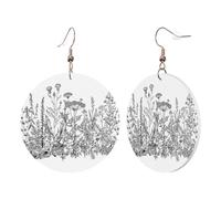 1 Pair Round Leather Earring for Women Black and White Flowers Print Leather Earring Hooks Suitable for Party Daily Wear