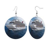 1 Pair Round Leather Earring for Women Cruise Ship Print Leather Earring Hooks Suitable for Party Daily Wear