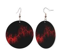 1 Pair Round Leather Earring for Women Explosion Burst Red Black Print Leather Earring Hooks Suitable for Party Daily Wear