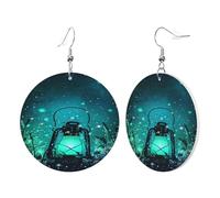1 Pair Round Leather Earring for Women Fireflies and Lantern Print Leather Earring Hooks Suitable for Party Daily Wear