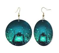 1 Pair Round Leather Earring for Women Fireflies and Lantern Print Leather Earring Hooks Suitable for Party Daily Wear