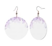 1 Pair Round Leather Earring for Women Framing Lilac Flowers in Blossom Print Leather Earring Hooks Suitable for Party Daily Wear