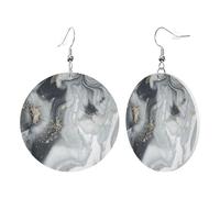 1 Pair Round Leather Earring for Women Grey Marble Stripe Print Leather Earring Hooks Suitable for Party Daily Wear
