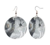 1 Pair Round Leather Earring for Women Grey Marble Stripe Print Leather Earring Hooks Suitable for Party Daily Wear