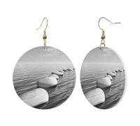 1 Pair Round Leather Earring for Women Grey Zen Stones Picture Print Leather Earring Hooks Suitable for Party Daily Wear