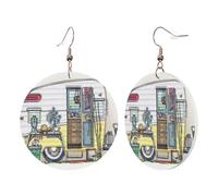 1 Pair Round Leather Earring for Women Happy Campers Print Leather Earring Hooks Suitable for Party Daily Wear