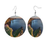 1 Pair Round Leather Earring for Women Ireland Outdoors County Clare The Cliffs Print Leather Earring Hooks Suitable for Party Daily Wear