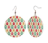 1 Pair Round Leather Earring for Women Ladybugs Cartoon Pattern Print Leather Earring Hooks Suitable for Party Daily Wear