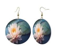1 Pair Round Leather Earring for Women Lotus Flowers Print Leather Earring Hooks Suitable for Party Daily Wear