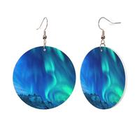 1 Pair Round Leather Earring for Women Northern Lights Print Leather Earring Hooks Suitable for Party Daily Wear