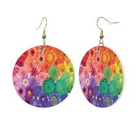 1 Pair Round Leather Earring for Women Rainbow Flowers Print Leather Earring Hooks Suitable for Party Daily Wear