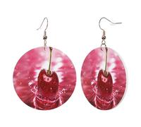 1 Pair Round Leather Earring for Women Red Cherries Print Leather Earring Hooks Suitable for Party Daily Wear
