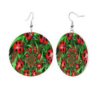 1 Pair Round Leather Earring for Women Red Ladybug Print Leather Earring Hooks Suitable for Party Daily Wear