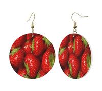1 Pair Round Leather Earring for Women Red Strawberry Fruit Print Leather Earring Hooks Suitable for Party Daily Wear