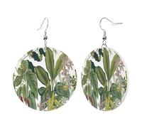 1 Pair Round Leather Earring for Women Tropical Flower Leaf Parrot Print Leather Earring Hooks Suitable for Party Daily Wear