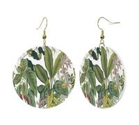 1 Pair Round Leather Earring for Women Tropical Flower Leaf Parrot Print Leather Earring Hooks Suitable for Party Daily Wear