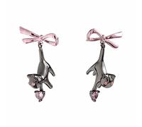 1 Pair Scare Black Bowknot Sweet Earings Temperament Korean Online Celebrity Show White Skin Female Earrings Black Earrings for Women Girls