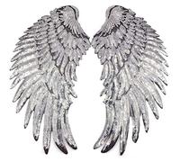 1 Pair Sequin Wing Appliques,Large Glitter Wing Patches, Angel Wings Patch Embroidered Motif Trim for Clothing Iron-On Sew-On DIY Design Embellishments (Silver)