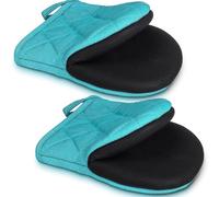 1 Pair Short Oven Mitts, Heat Resistant Kitchen Mini Oven Gloves, Cotton and Non-Slip Grip Surface and Kitchen Gloves for Baking Grilling Barbecue Microwave, Blue