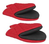 1 Pair Short Oven Mitts, Heat Resistant Silicone Kitchen Mini Mitts for 500 Degrees, with Non-Slip Grip Surfaces and Hanging Loop, Oven Gloves for Grilling Barbecue Microwave Machine (Red)