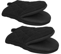 1 Pair Short Oven Mitts, Heat Resistant Silicone Kitchen Mini Mitts for 500 Degrees, with Non-Slip Grip Surfaces and Hanging Loop, Oven Gloves for Baking BBQ Grilling Microwave Machine (Black)